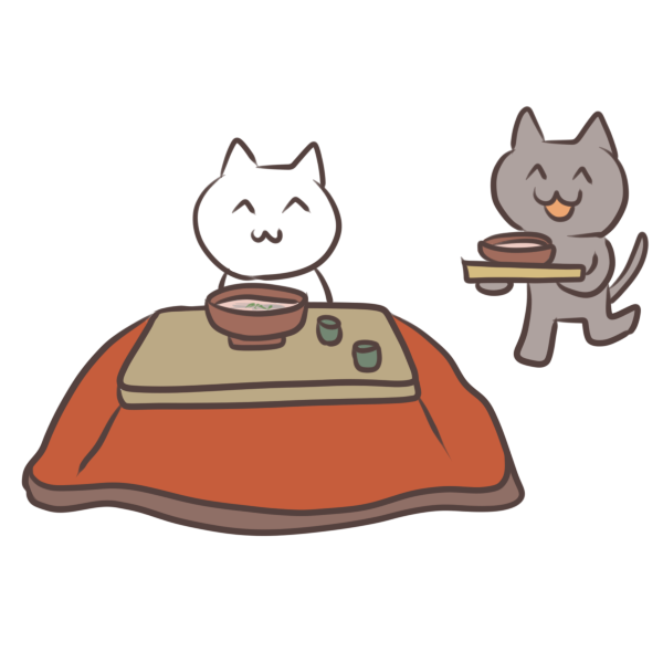 こたつでそばのイラスト かわいいフリー素材が無料のイラストレイン
