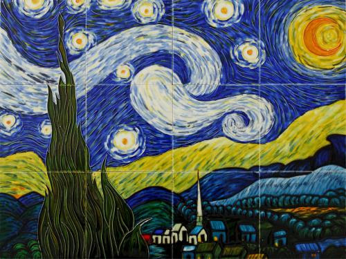 Art Reproduction Oil Painting - Starry Night Mural Wall Tiles - Tile 18 X 24 - Hand Painted Canvas Art
