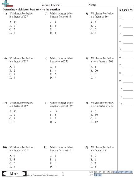  quiz 4th grade factors and multiples worksheets for grade 4