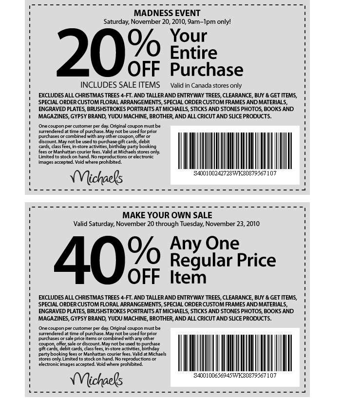 Michael S Printable Coupons 20 Off Your Entire Purchase And 40