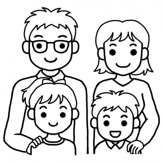 Foto Familiar Dibujo De Una Familia De 4 Integrantes Para Pintar Y Colorear Papa Mama Hija E ...