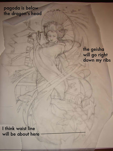 Tattoo Drawing - Geisha. This is the second part of my first tattoo that I 