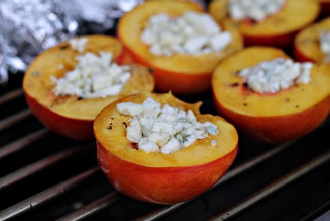 grilled nectarines with blue cheese, honey & pepper