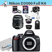 New Nikon D3000 Digital SLR Camera Body with 3 Lens Kit : Nikon 18-55 mm Lens, Wide Angle, Telephoto, + Full Kit
