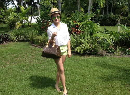 forever 21 top shorts green white fashion fedora hat sunglasses sunnies latina summer