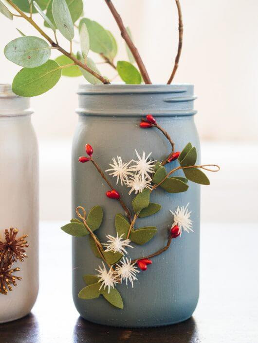 Festive decorations on mason jars