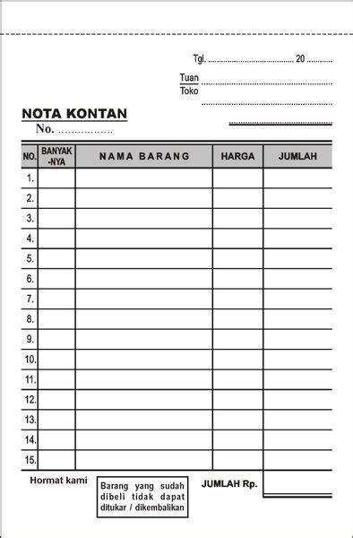 jual nota kosong     ply hvs  lapak karya sablon hq