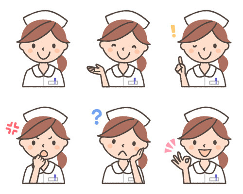 女性看護師の表情イラスト6種 可愛い無料イラスト 人物素材 フリーラ