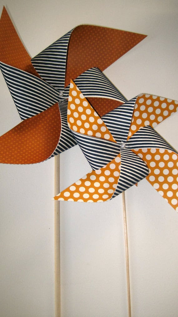 Sale Navy and Orange Modern 12 Piece Pinwheel Set Ready-Made by Rule42