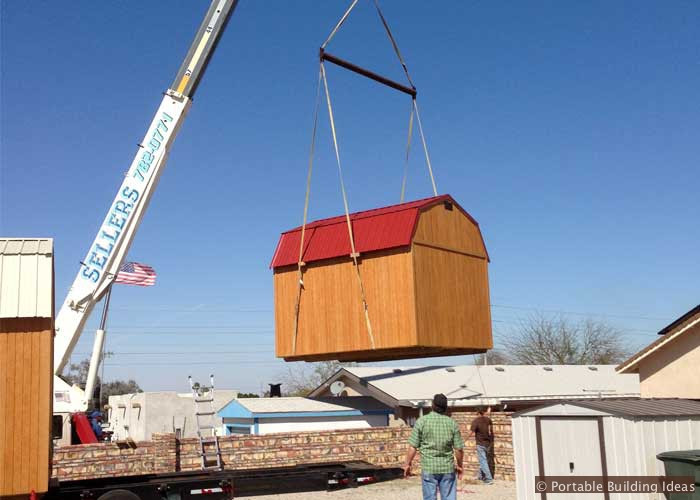 Lifting a storage shed for delivery