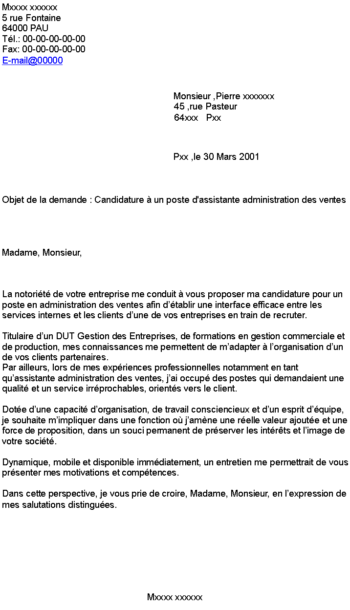 Exemple de lettre de motivation assistante commerciale 