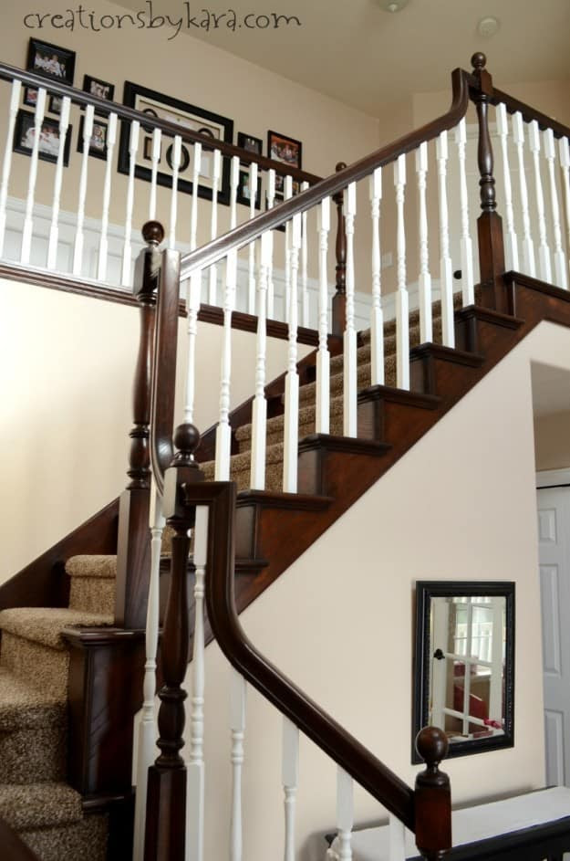 DIY staircase makeover with stain and paint