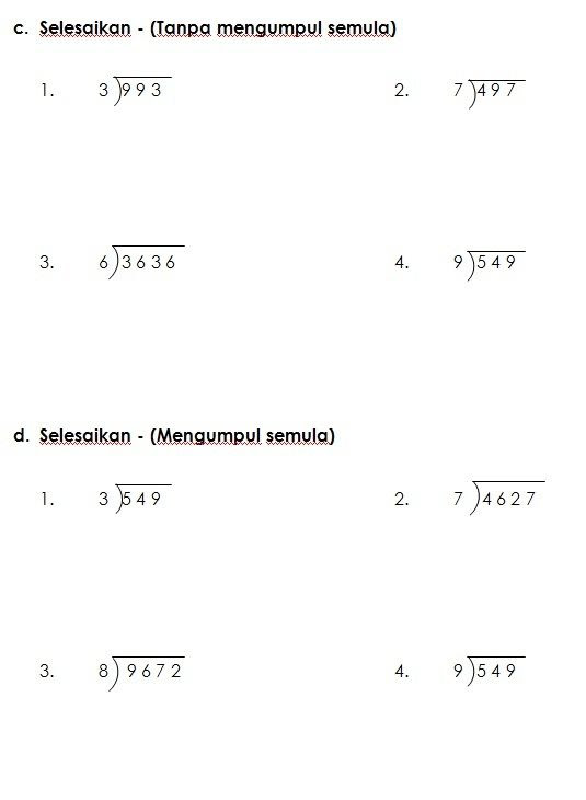 Feb 28, 2020 · koleksi soalan, latihan, nota, modul matematik tahun 3 + jawapan. Latihan Bahagi 6 Matematik Kssr Tahun 3 Otosection