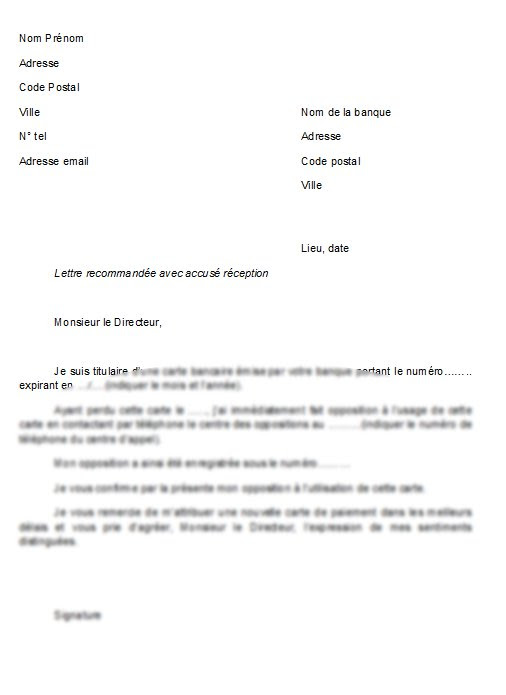 Lettre opposition cheque - Modele de lettre type