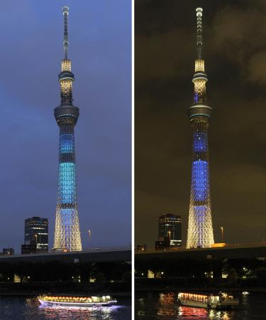 印刷用 スカイツリー 七夕ライトアップ 天の川と夜空 交互に表現 全国ニュース 四国新聞社