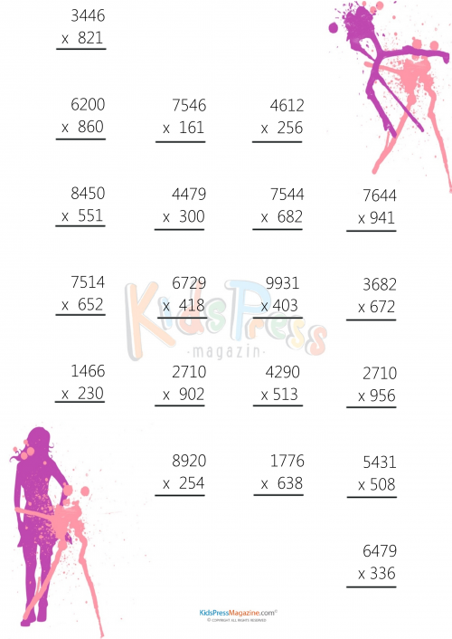 3 Digit by 4 Digit Multiplication Worksheet -#3 - KidsPressMagazine.com