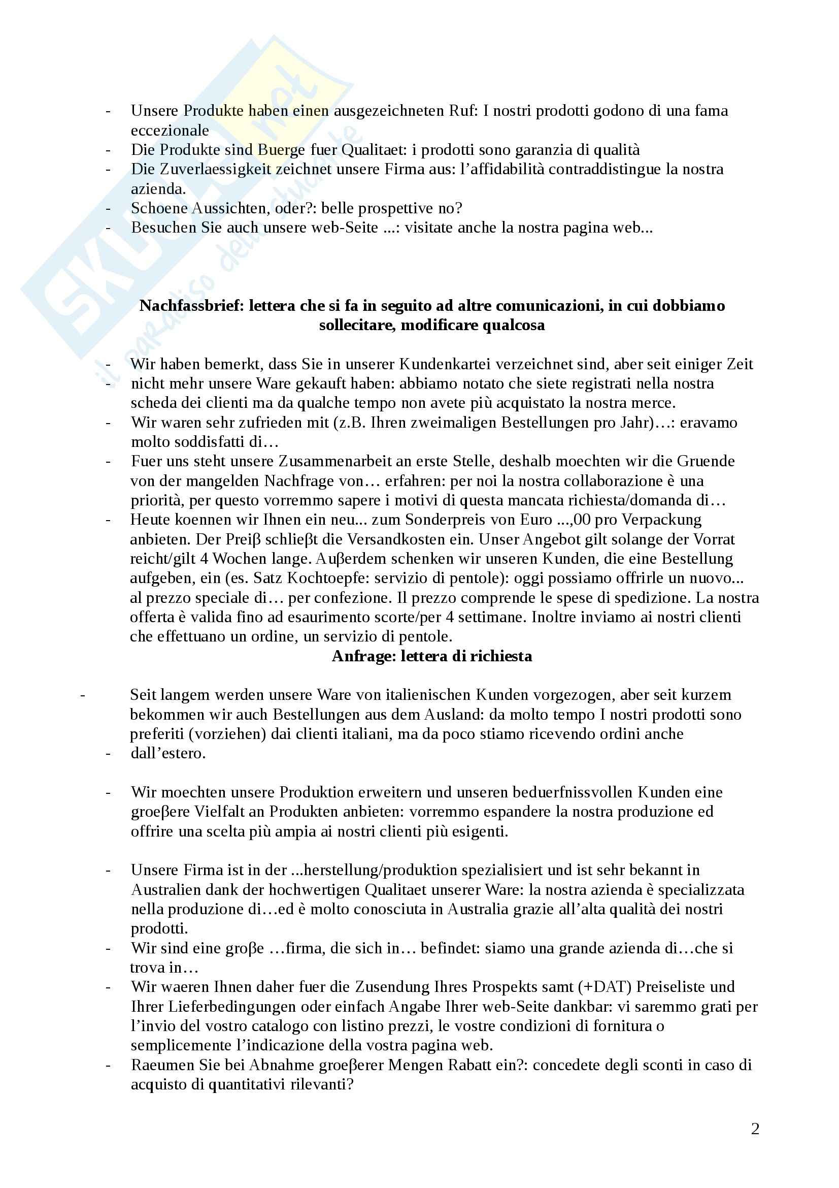 Lingua tedesca - Struttura di una lettera commerciale tedesca e tipologie