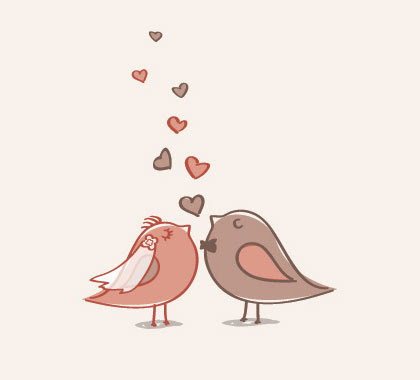 無料素材 結婚式をテーマにしたウェディングベールや蝶ネクタイをした鳥の新郎新婦のイラスト