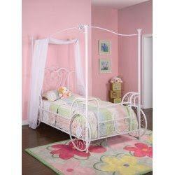 Powell Furniture Princess Emily Carriage Twin Metal Canopy Bed in White