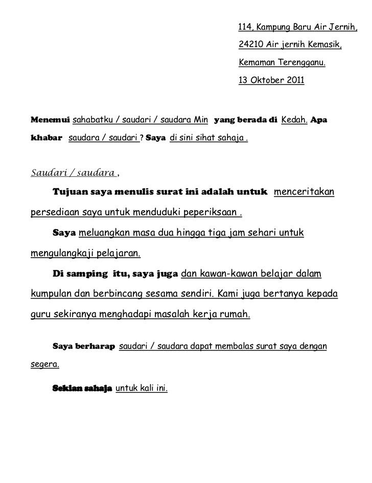 Contoh surat tidak rasmi