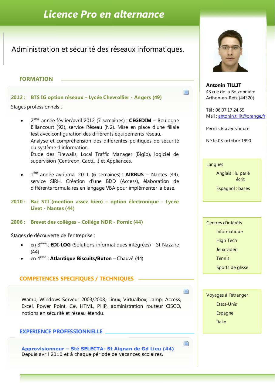 CV Antonin TILLIT par Free CV - Fichier PDF