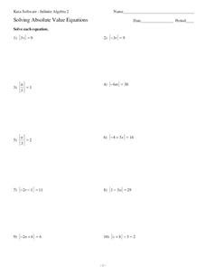 Absolute value equation worksheet