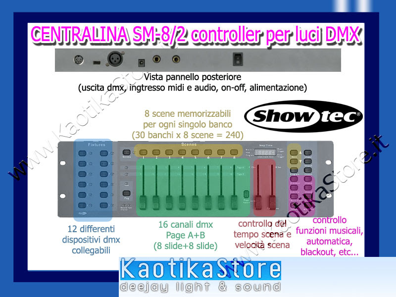CENTRALINA LUCI DMX SHOWTEC SM-8/2 controller luce fari
