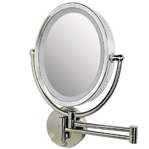 Zadro Lighted Oval Wall Mirror with Dimmer and 1X - 8X Magnification, Satin Nickel Finish