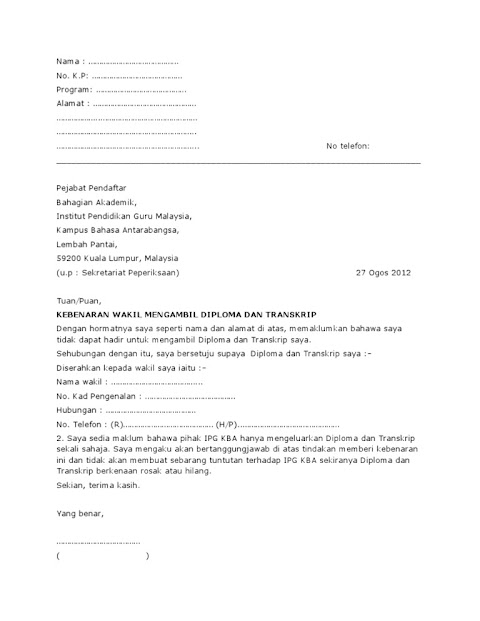 contoh surat kuasa pengambilan dokumen malaysia