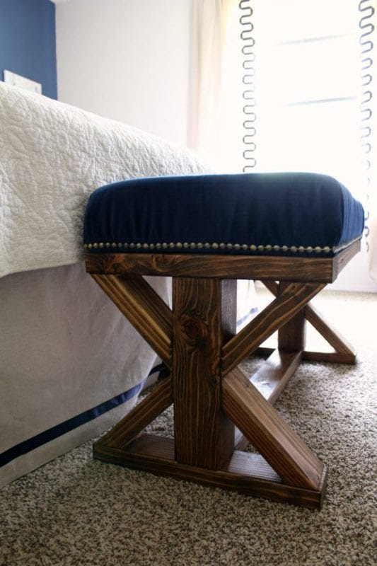 2x4 Challenge Farmhouse Style Bench Side View In Bedroom 768x1152