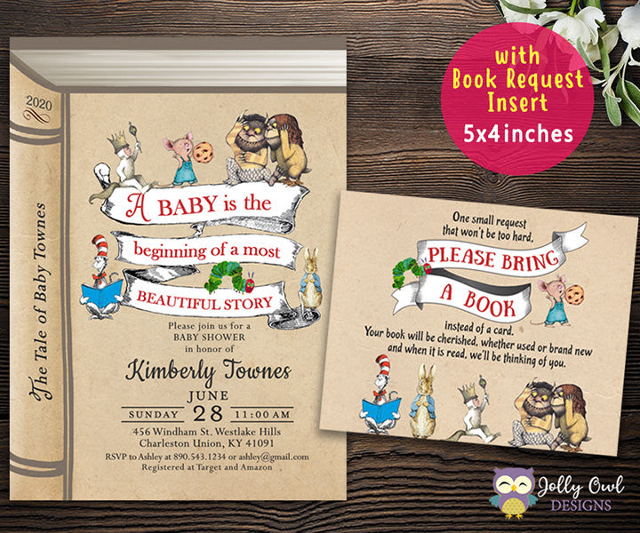 Storybook Themed Baby Shower Invitation With Book Request Insert Jolly Owl Designs
