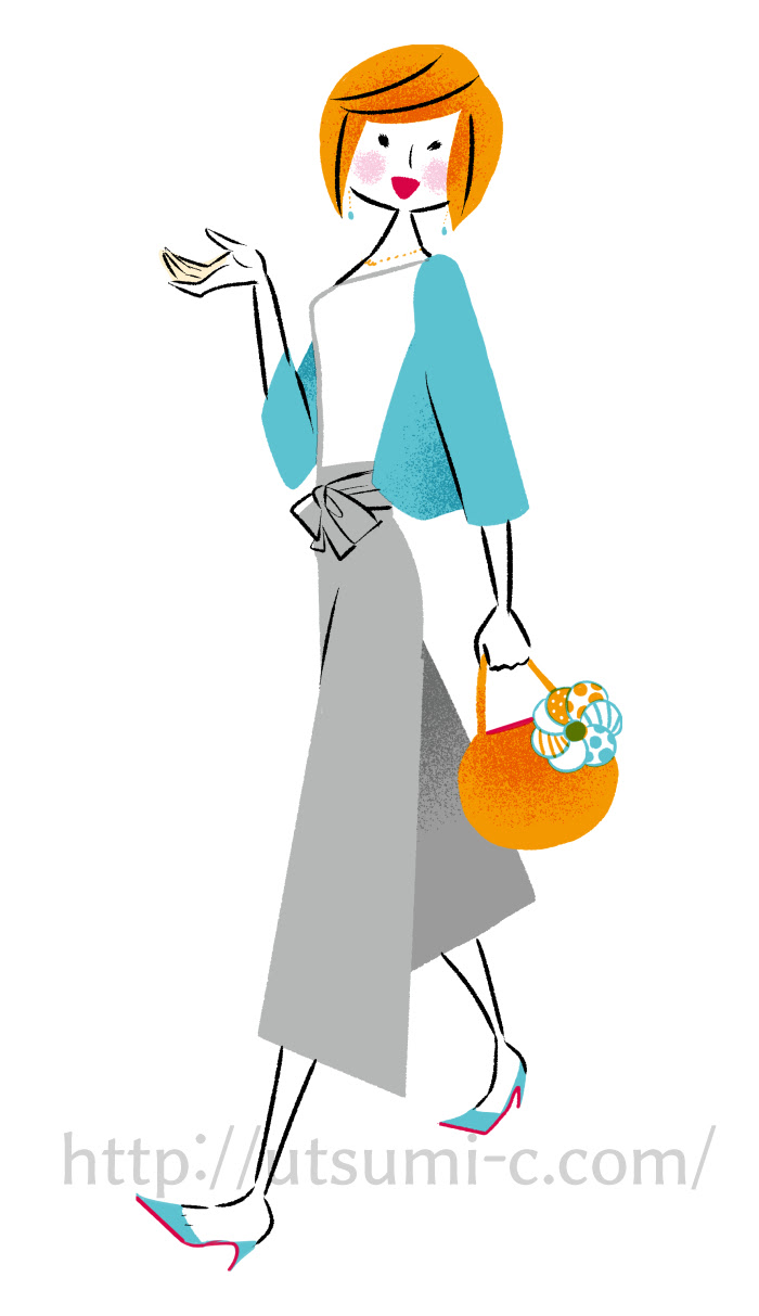 歩く女性のイラスト イラストレーターうつみちはる
