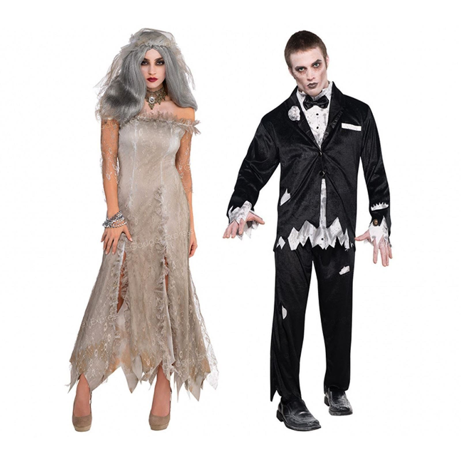 Mens Ladies Zombie Dead Bride Groom Couples Costume Adult Halloween