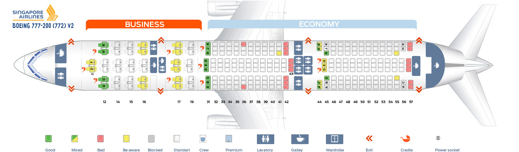 Seat map Boeing 777-200 Singapore Airlines. Best seats in ...