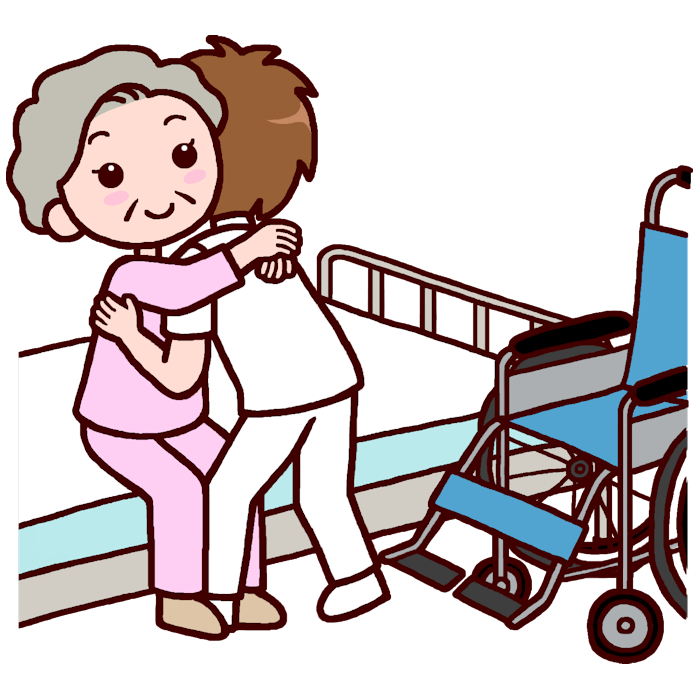 ベッドから車椅子1 カラー 移乗 移動介助 訪問介護 入浴 介護 医療 無料イラスト素材