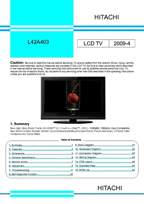 Download Hitachi L42a403 Lcd Tv Service Manual