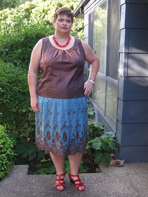 Embroidered skirt and Not Sorbetto top