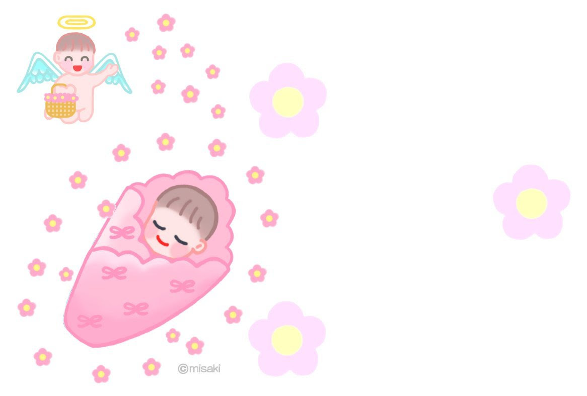 お花と季節のお礼状 はがきテンプレート 出産1 出産祝い 1 女の子1 横 文字なし グリーティング はがき ハガキ 葉書 印刷 プリント