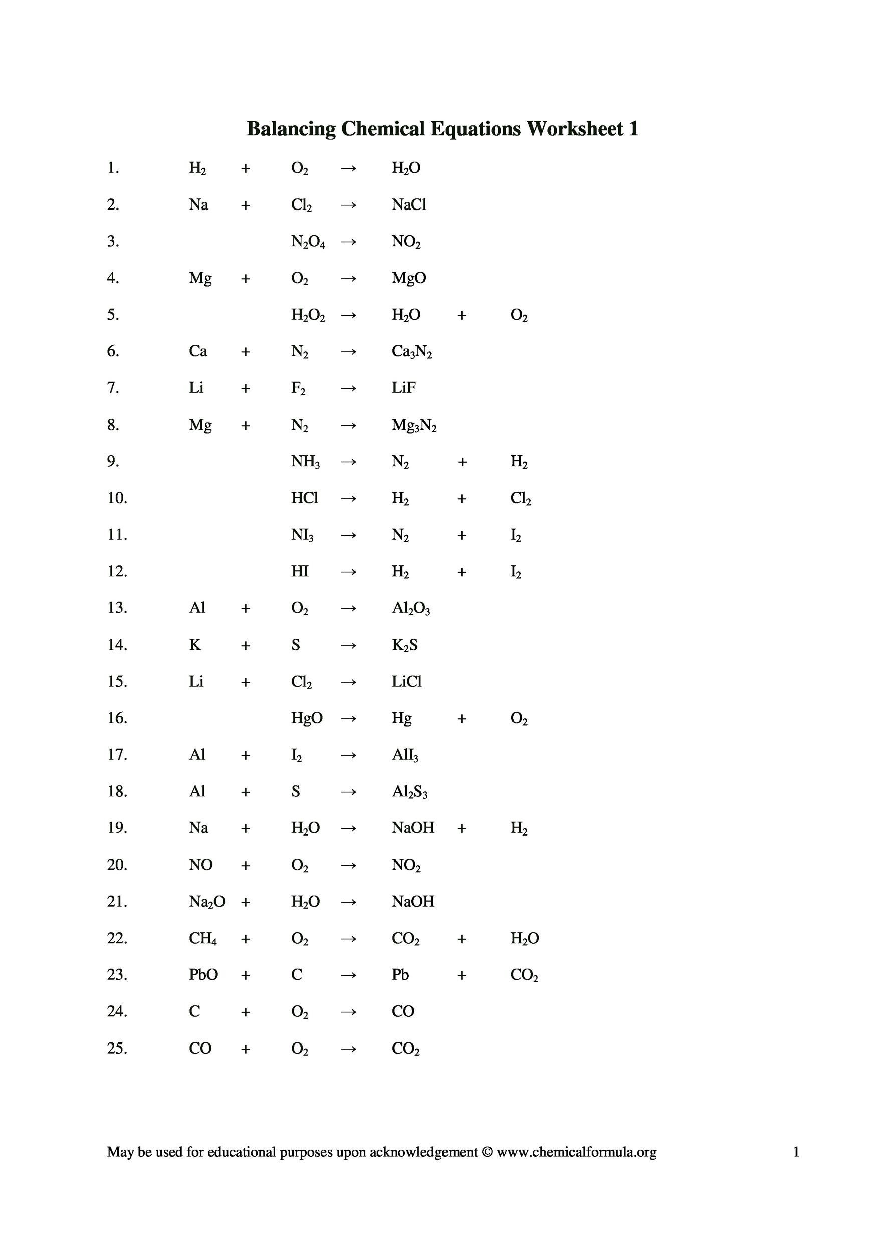 49 Balancing Chemical Equations Worksheets [with Answers]
