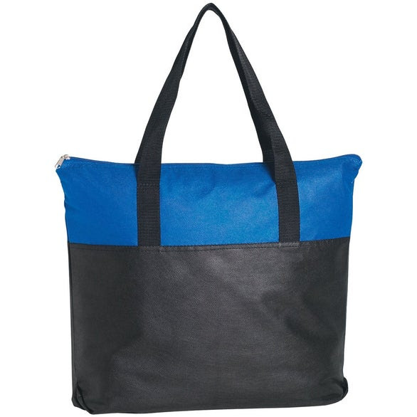 Imprinted Non-Woven Two Tone Zippered Tote Bag