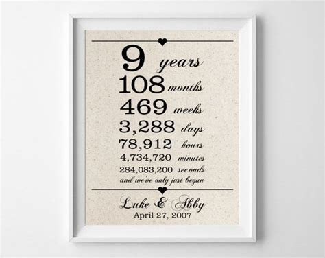 9 years together   Cotton Gift Print   9th Anniversary  
