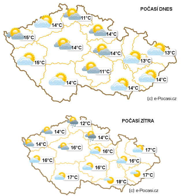 mapa počasí čr Mapa České republiky zdarma   e Počasí.cz mapa počasí čr
