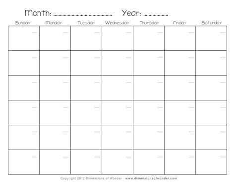  free printable monthly calendar n2 by dimensions of wonder
