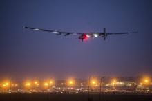 Die "Solar Impulse 2" bei einem Probestart in Nanjing. Nun will sie von hier aus den Pazifik überqueren
