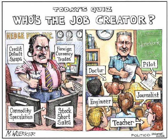 [image: political cartoon titled &#8220;who&#8217;s the job creator?&#8221; compares a stock broker with a teacher. The teacher is handing out homework to children labelled doctor, engineer, journalist, teacher and pilot, while the stock broker has only speculation and risk-taking].
stfuconservatives:

I never thought of teachers as job creators like that, but wow, it’s true.

