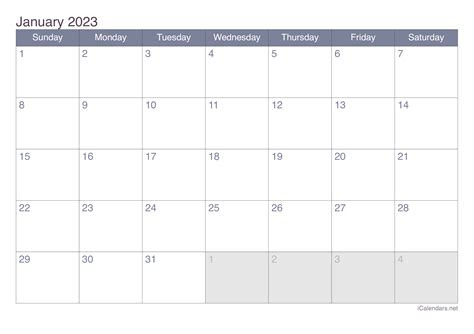  january calendar 2023 printable pdf printable world holiday