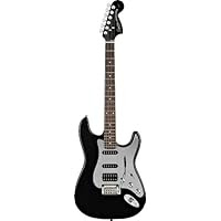 Squier by Fender Black and Chrome Standard Stratocaster HSS Rosewood, Black w/ Mirrored Pickguard