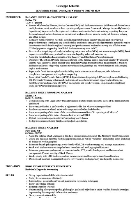 balance sheet analyst resume samples velvet jobs