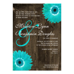 Rustic Wood Teal Gerber Daisy Wedding Invitations