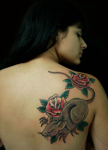 Flower And Mouse Tattoo At Hinder Woman 
